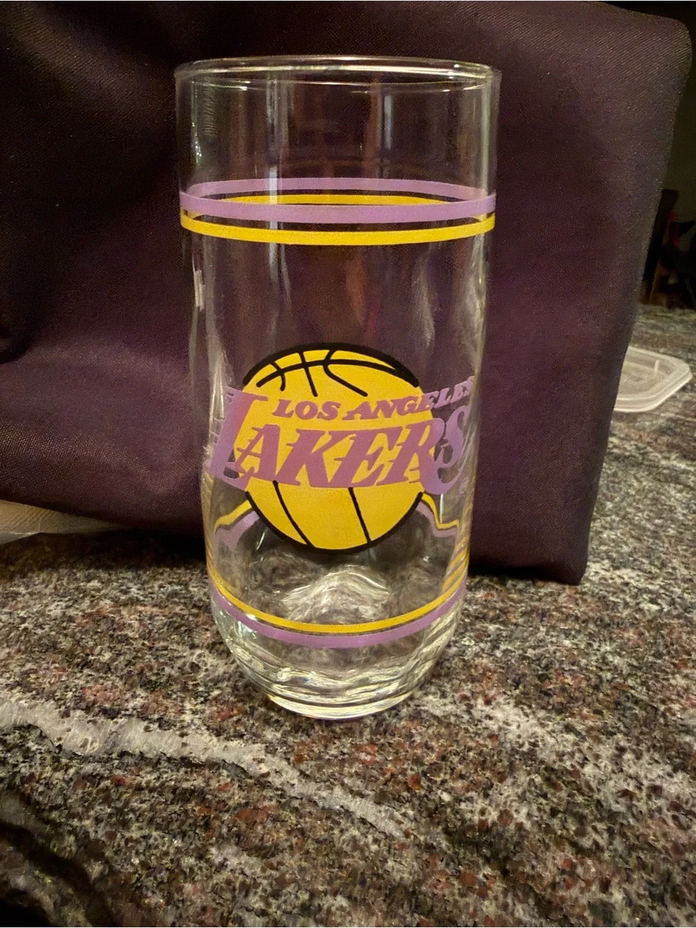 Vintage Los Angeles Lakers NBA Drinking Glass Purple Gold 6”
